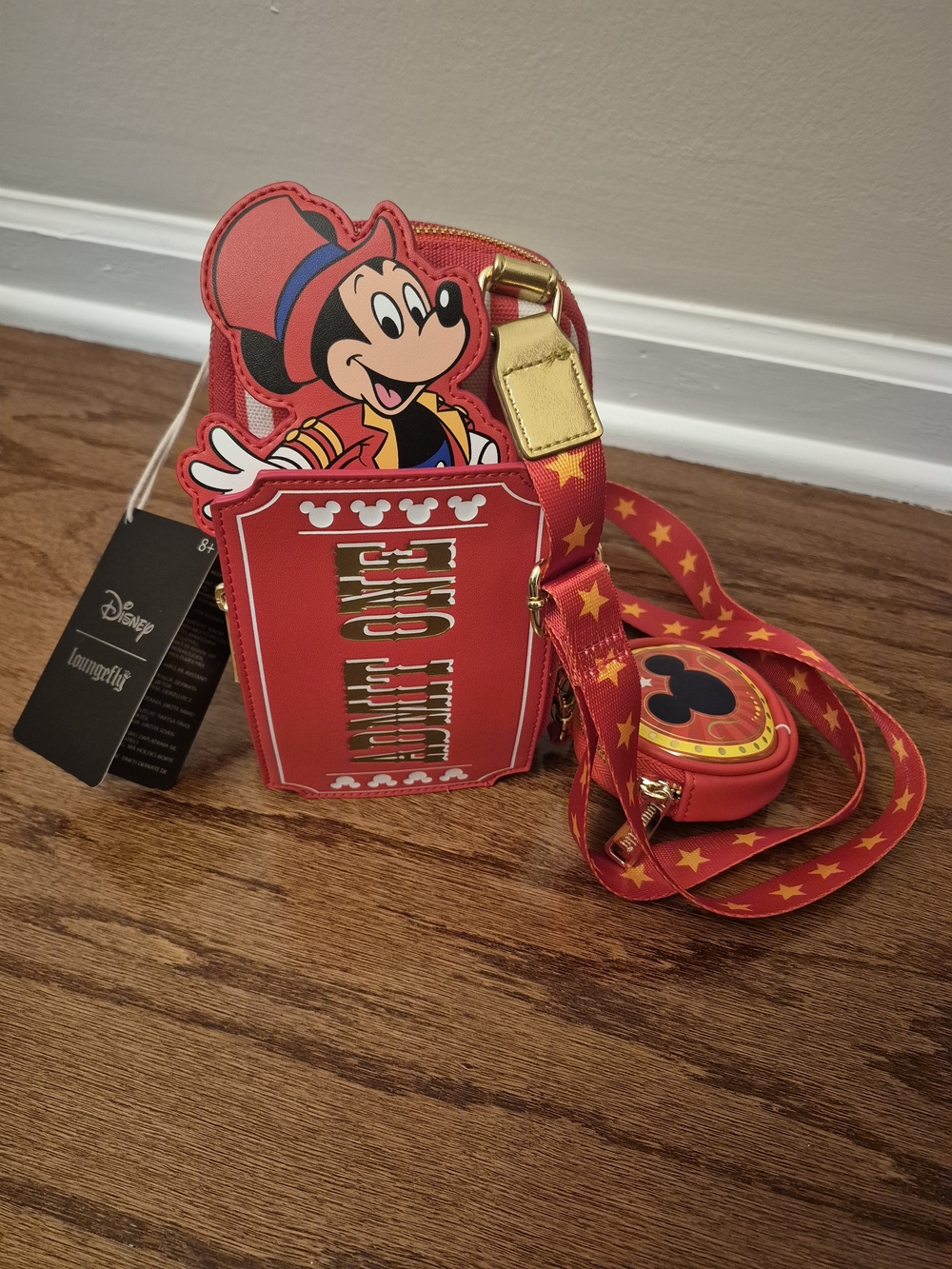 Loungefly Red Mickey Popcorn Crossbody with Gold Accents